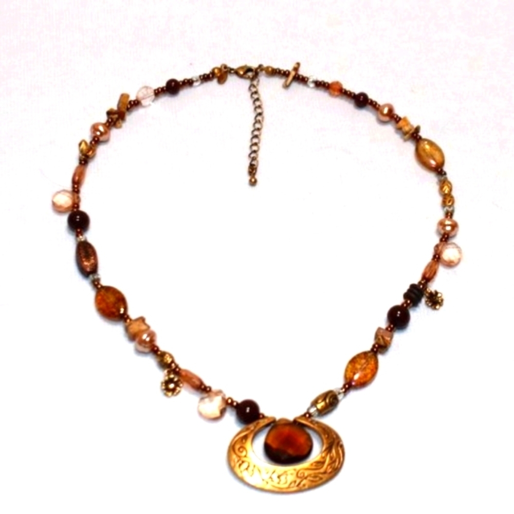Premier Designs Gem Stone and Brass Necklace